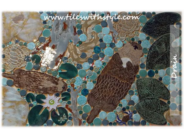 Otter mosaic tile shower floor